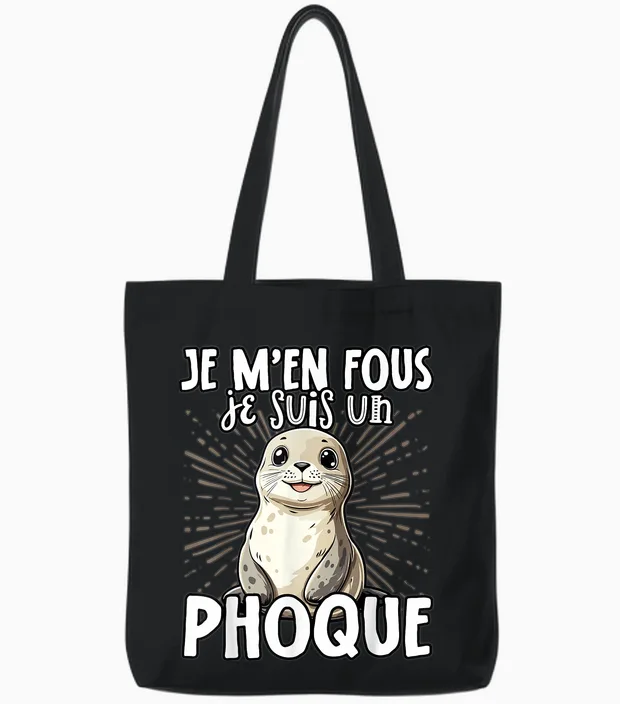 Je M'en Fous Je Suis Un Seal Cute T-Shirt, Black, S Tote Bags in Black