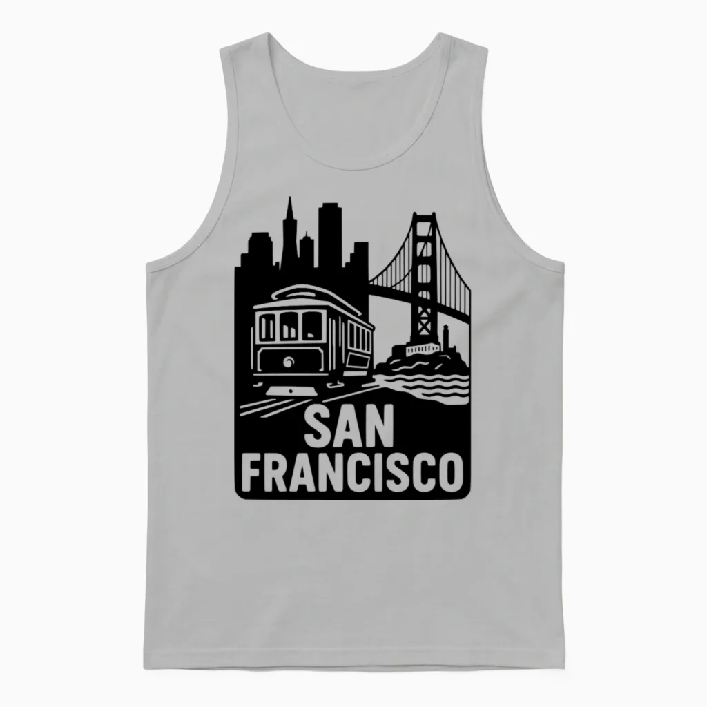 San Francisco California Gate City Cable Car Unisex Tank Top in Ash