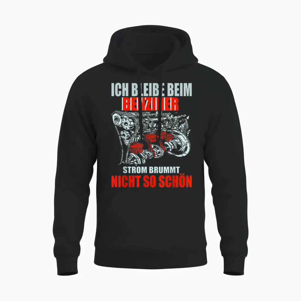 Anti Electric Car E-Car Petrol Engine Burner Motor T-Shirt, Black Unisex Hoodie in Black