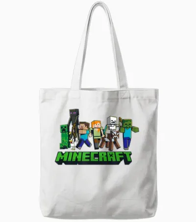 Minecraft Character Lineup Logo T-Shirt, Gray Tote Bags - White