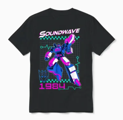 Transformers Soundwave 1984 Retro Grid Logo Unisex-Adults T-Shirt - Black - Small Unisex T-Shirt - Black