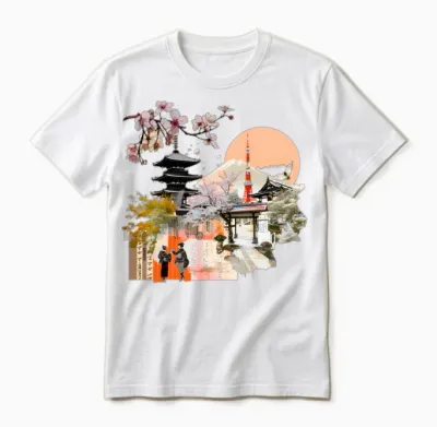 Kyoto Elegance: a Timeless Collage of Culture Unisex T-Shirt - White