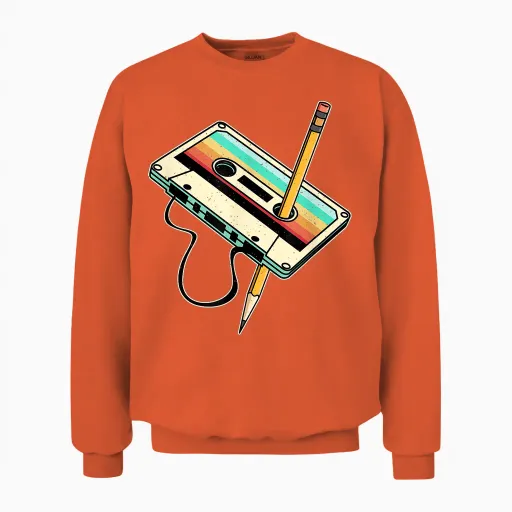 80s & 90s Retro Party Fancy Dress Tape T-Shirt, Black, S Unisex Sweatshirt in Orange