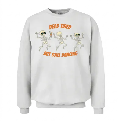 Dancing Skeleton Halloween Fall Graphic Unisex Sweatshirt - White