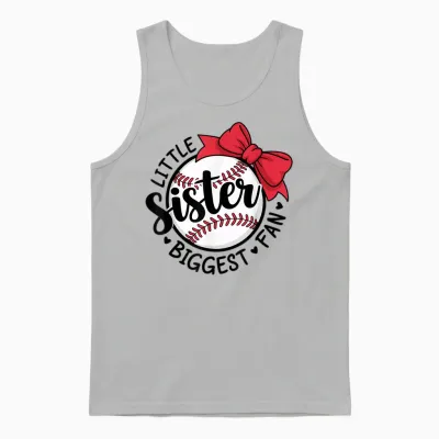 Baseball Little Sister Biggest Fan Bow Baseball Sister Unisex Tank Top - Ash