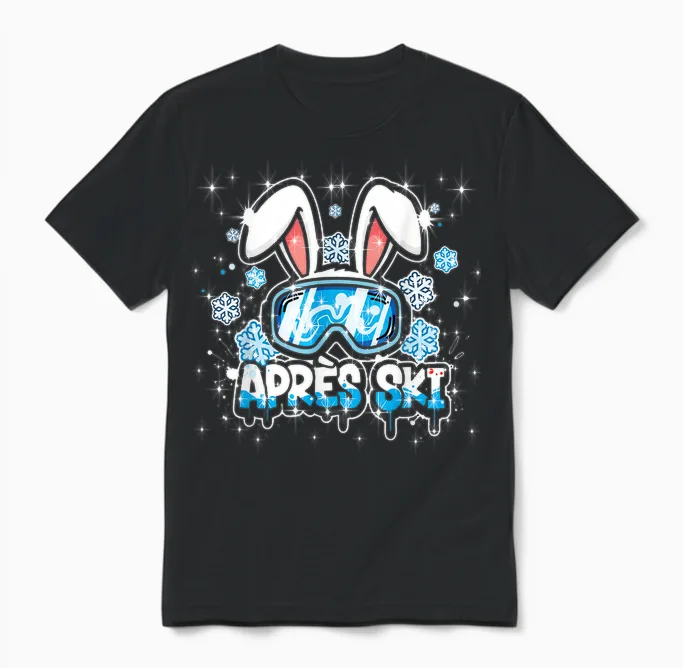 Cool Apres-Ski Crew Spruch Bunny Ski-Hase Sekt Prosecco Beer Unisex T-Shirt in Black