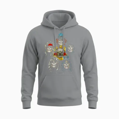 Guns 'n' Roses Faded Skull Vintage Band Heads Grunge T-Shirt, Black, S Unisex Hoodie - Sport Grey