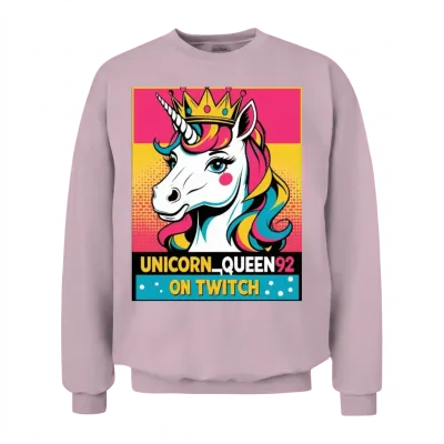 Retro Comic Unicorn Queen92 Twitch Unisex Sweatshirt - Light Pink