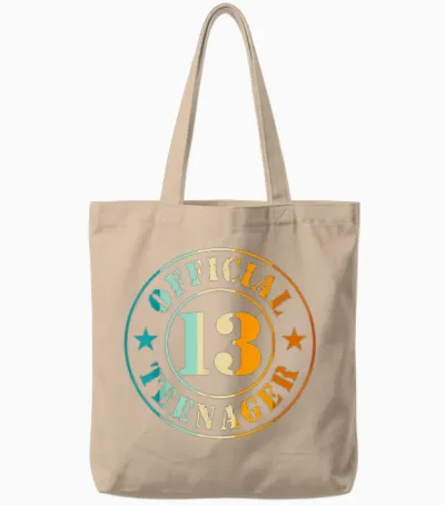 13th Birthday Official Teenager 13 Years Boy Girl T-Shirt, Black Tote Bags - Natural