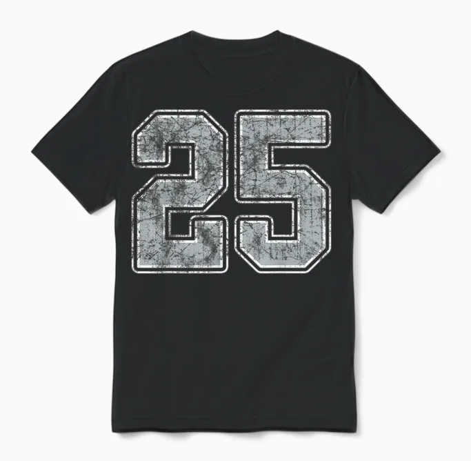 Player Uniform Number 25 in Jersey White Silver #25 Unisex T-Shirt in Black