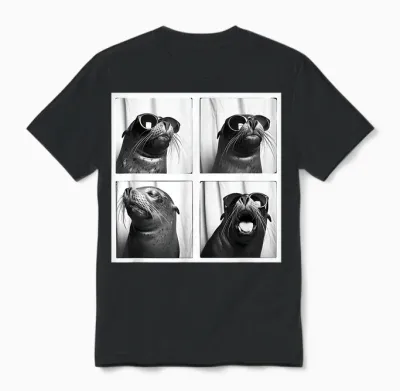 Seal with Sunglasses Cool Sea Lion Ocean Animal Photobooth Unisex T-Shirt - Black