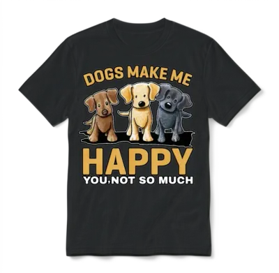 Dogs Make Me Happy Black Yellow and Brown Dog Unisex T-Shirt - Black