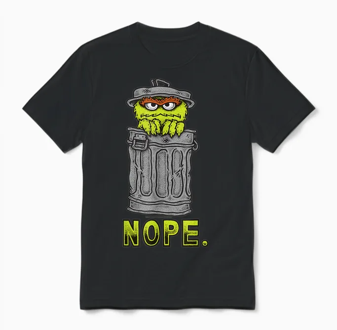 Sesame Street Oscar Nope, Sesamstrasse Unisex T-Shirt in Black