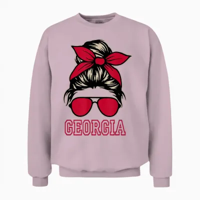 Georgia Women Girls Mom Messy Bun Hair. Unisex Sweatshirt - Light Pink