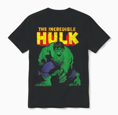 Marvel Classic the Incredible Hulk Distressed Portrait T-Shirt Small Unisex T-Shirt - Black