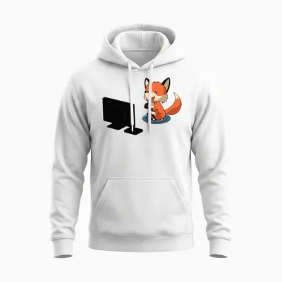 Fox Playing Playstation Unisex Hoodie - White