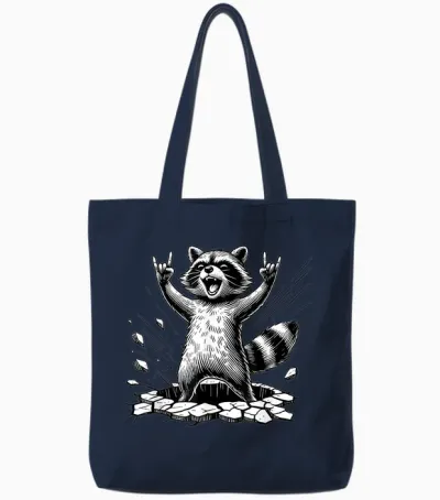 Rocking Raccoon Music Rock Cool Devil Horns Greetings Devil Tote Bags - Navy