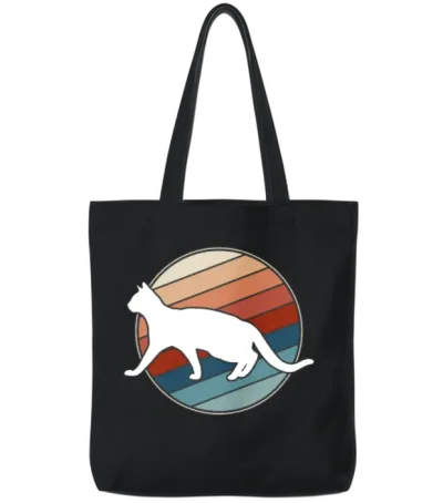 Cat in Retro Style Tote Bags - Black