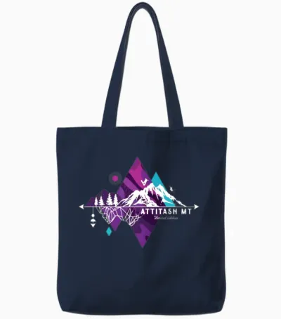 Retro Art Boho Attitash Mountain Ski Tote Bags - Navy