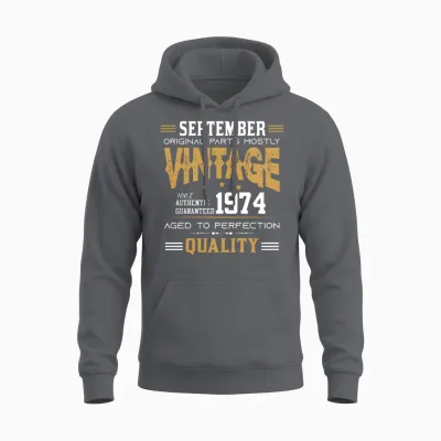 Vintage Aged to Perfection September 1974 Unisex Hoodie - Charcoal