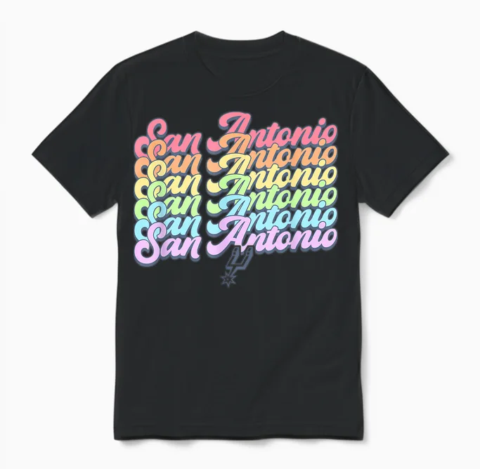 Nba San Antonio Spurs Rainbow Pride Stack Pastel Unisex T-Shirt in Black