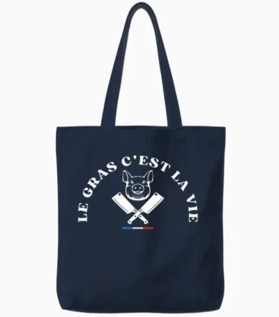 Funny Gift Idea Le Gras C'est La Vie Gros Eater Meat T-Shirt, Black, S Tote Bags - Navy