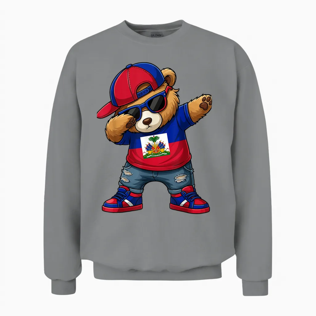 Ours Haïtien Patriotique Haïti Dab Garçons Enfants 2026 Unisex Sweatshirt in Sport Grey