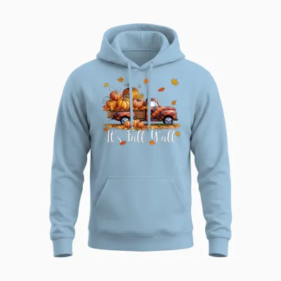 It's Fall Y'all Pumpkin Truck Autumn Tree Hello Fall Unisex Hoodie - Light Blue