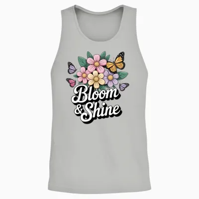 Bloom and Shine – Inspirational Quote Design Unisex Tank Top - Ash