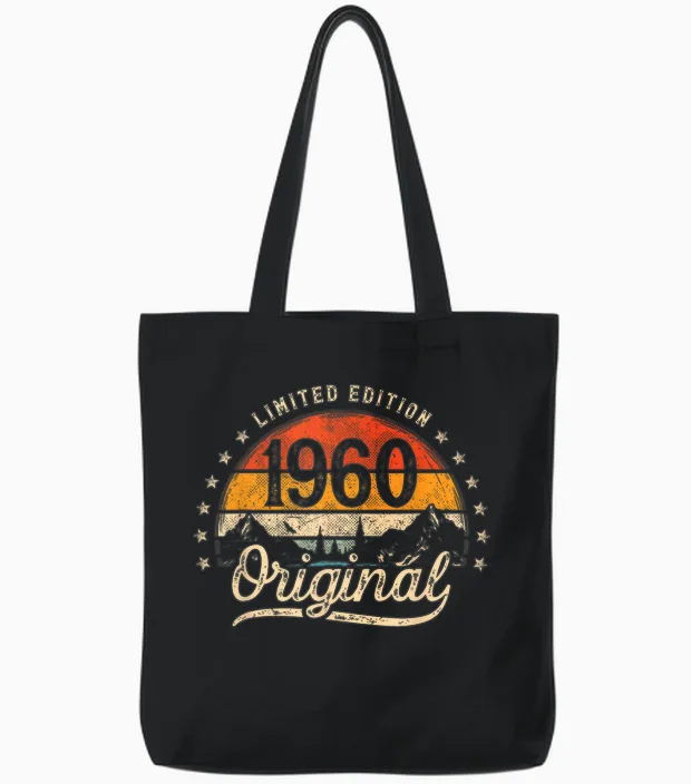 Limited Edition Jahrgang 1960 Vintage Mann 66. Geburtstag Tote Bags in Black