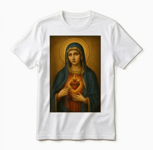 Virgin Mary | Immaculate Heart of Mary | Catholic Icon Unisex T-Shirt in White