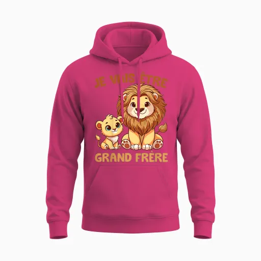 Kid Big Brother 2025 Lion T-Shirt, Black, S Unisex Hoodie - Heliconia