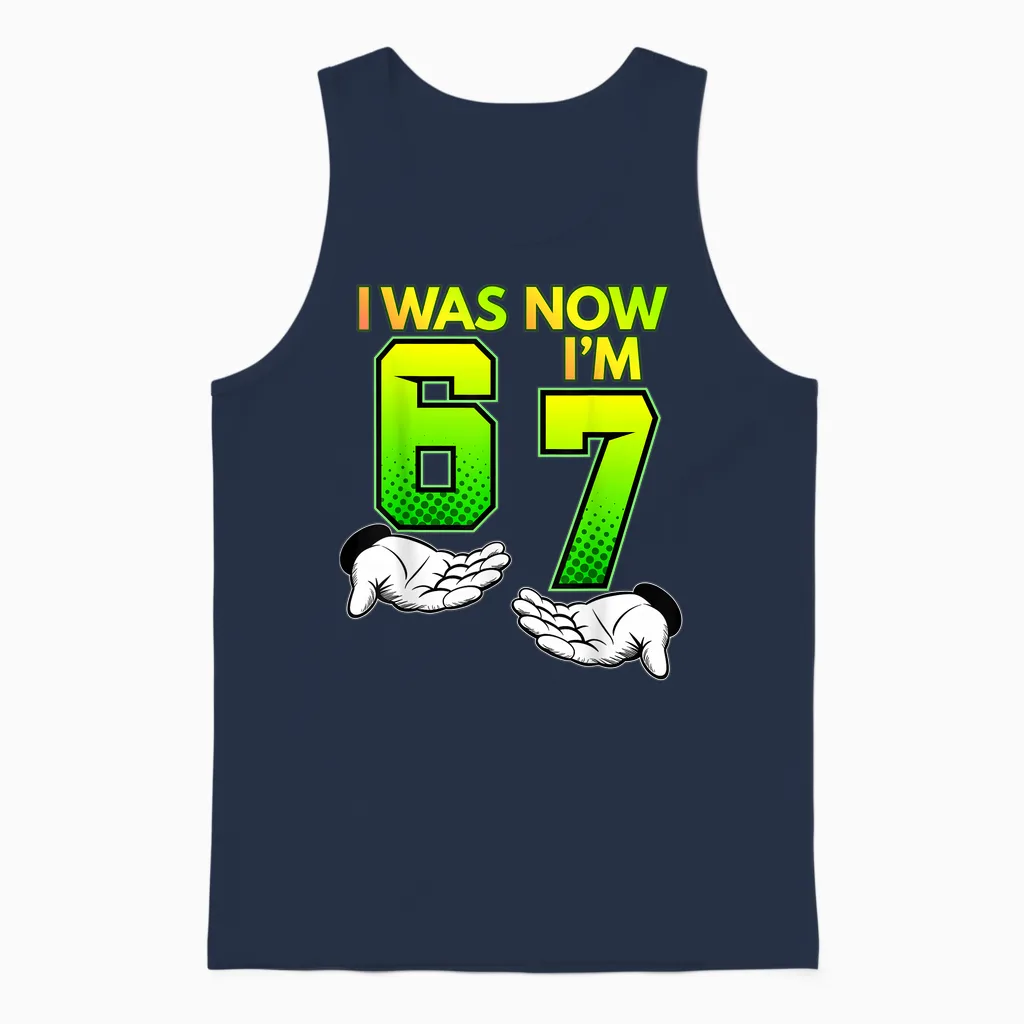 I Was 6, Now I Am 7, Children's T-Shirt, 67, Birthday Unisex Tank Top in Navy