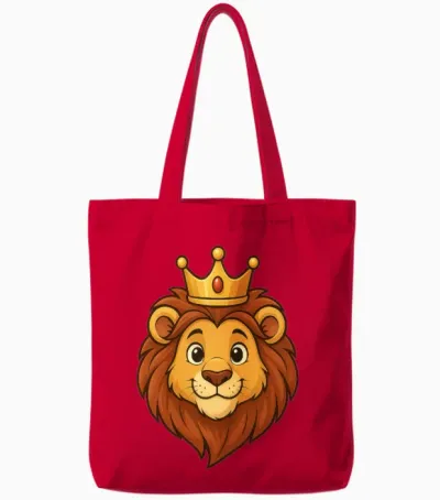 Crowned Lion Cartoon Tote Bags - Red