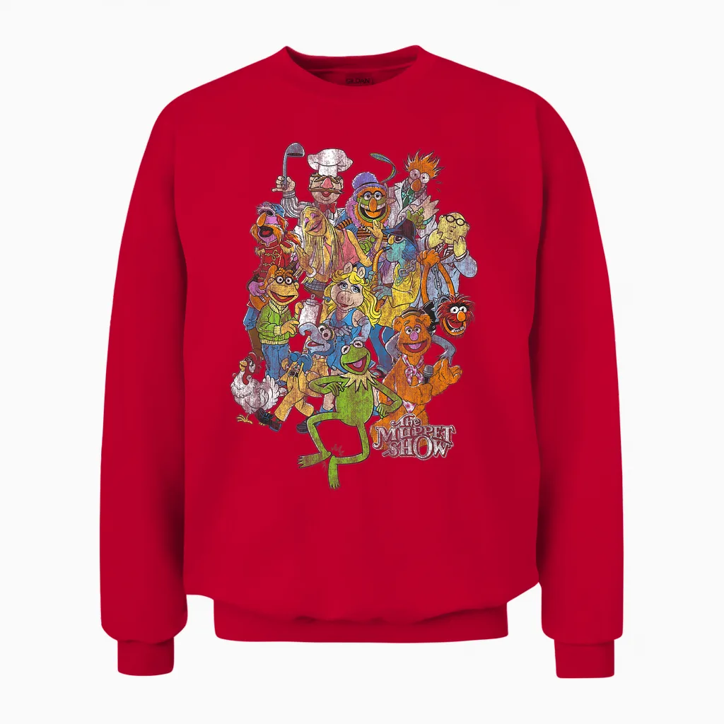 Disney the Muppets Main Characters Distressed Group Shot Unisex Sweatshirt in Red