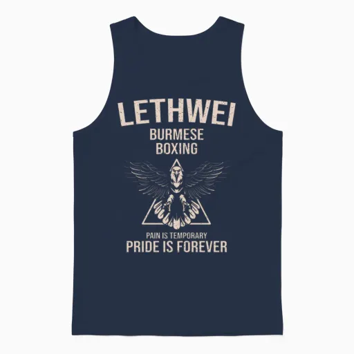 Lethwei Burmese Boxing Pain Is Temporary Pride Is Unisex Tank Top in Navy