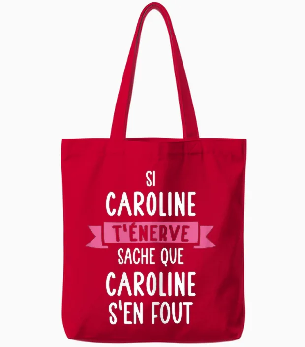 Gift Woman Humour Name Personalized Caroline T-Shirt, Black, Female X-Small Tote Bags in Red