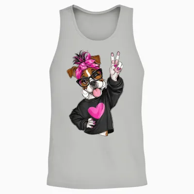 Cute Boxer Girl Lunettes Symbole Paix Chien Graphique Nœud Rose Unisex Tank Top - Ash