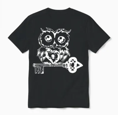 Owl with Key Unisex T-Shirt - Black