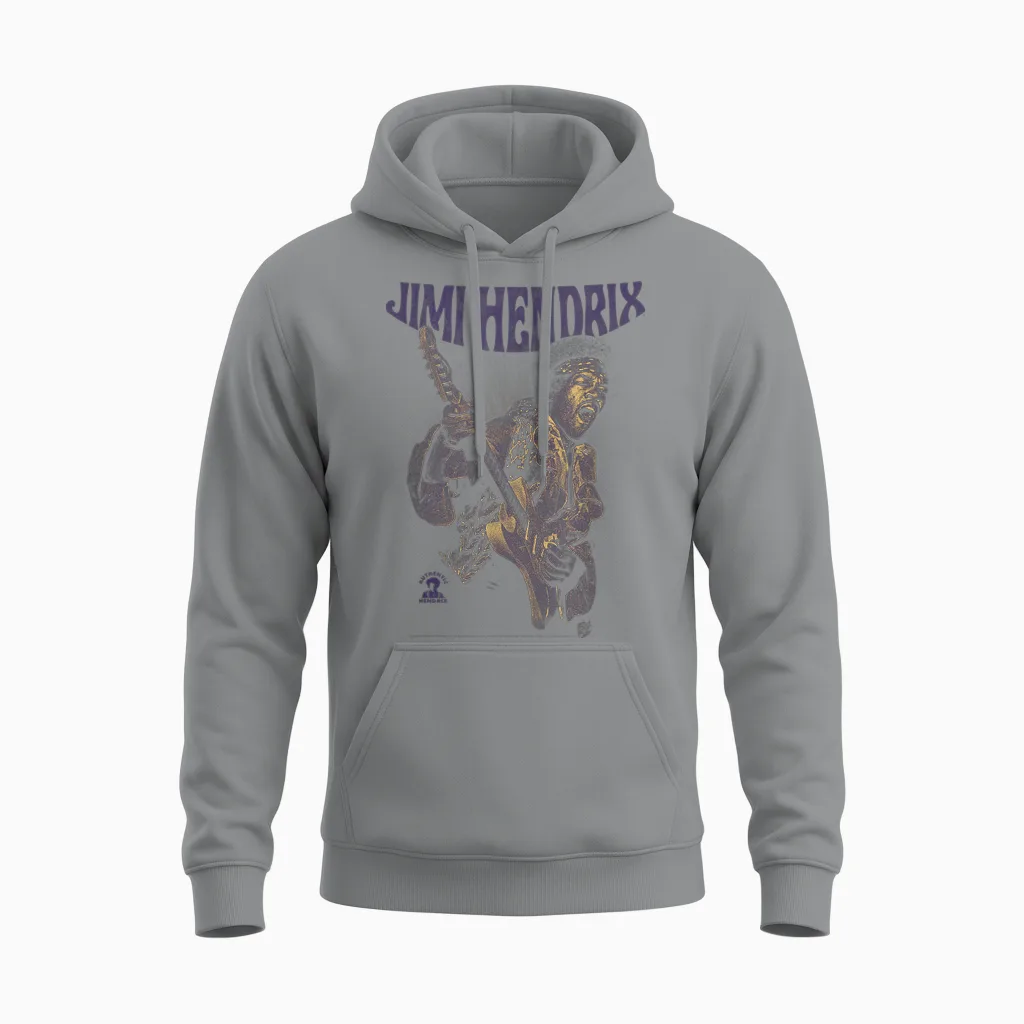 Ripple Junction X Jimi Hendrix Playing Guitar Purple Yellow T-Shirt, Black, S Unisex Hoodie in Sport Grey