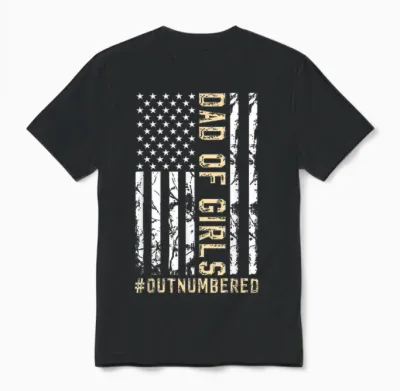 Girl Father's Day Daddy & Dad of Girls Outnumbered Unisex T-Shirt - Black