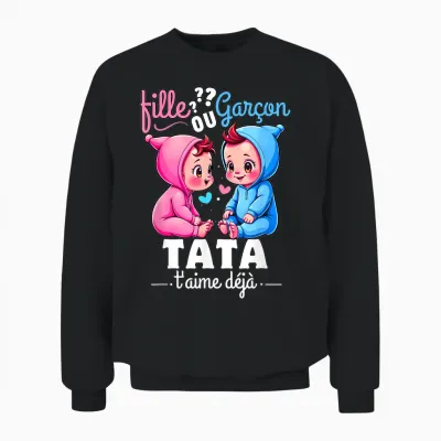 Gift Gender Reveal Tata Party Sex Reveal Baby T-Shirt, Black, S Unisex Sweatshirt - Black