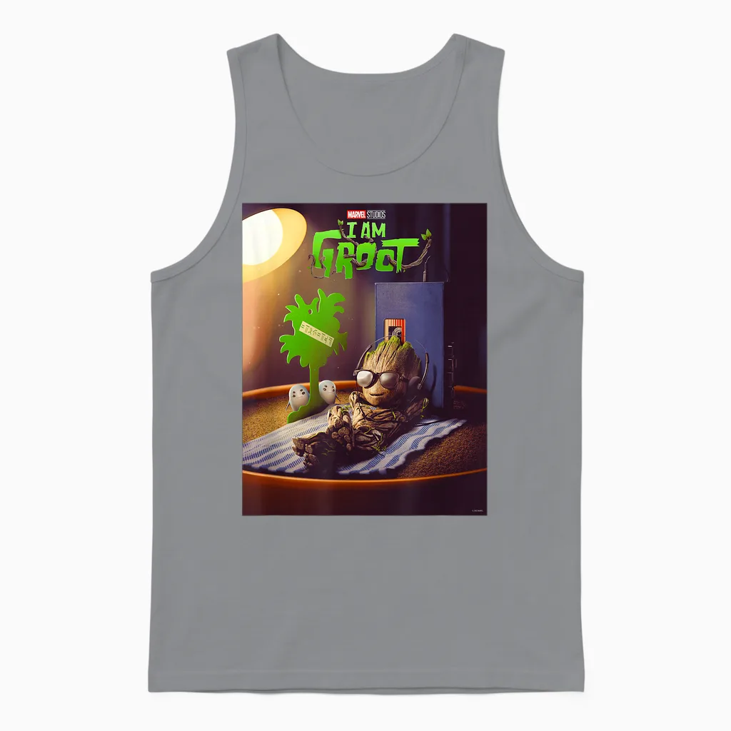 Marvel Studios I Am Groot Poster T-Shirt, Black Unisex Tank Top in Sport Grey