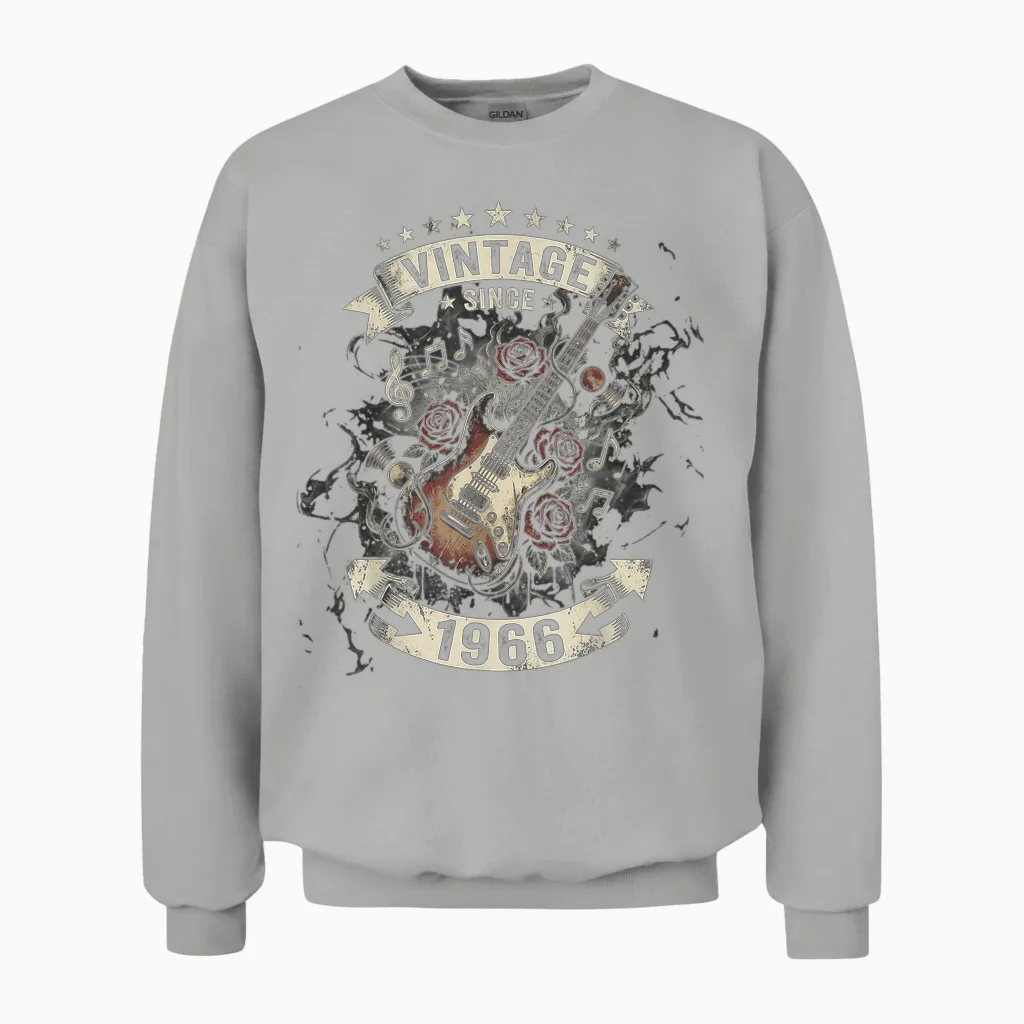 Gitarre Zum 60. Geburtstag, Vintage-Stil, Seit 1966, 60 Jahre Alt Unisex Sweatshirt in Ash