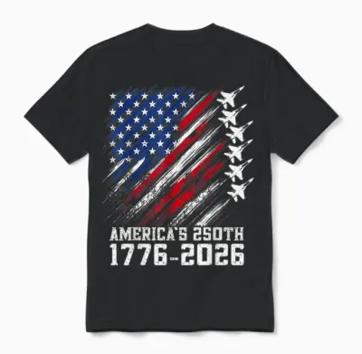250 Year American Anniversary Fighter Jets 4th of July Boys Unisex T-Shirt - Black