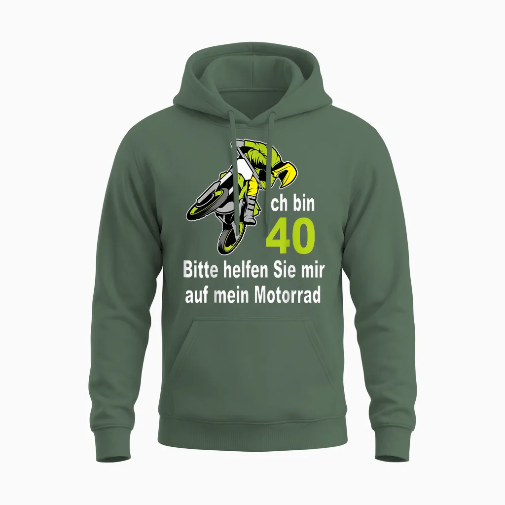 40. Geburtstag Mann Geschenk Lustig Biker Motorrad Motocross Unisex Hoodie in Military Green