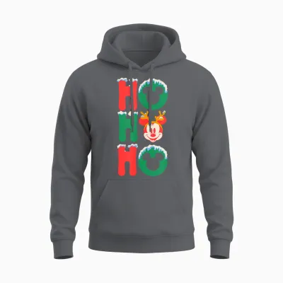 Amazon Essentials Men's Mickey Mouse Ho Ho Ho Snowy Christmas Antlers T-Shirt, Black Graphic Print, Small Unisex Hoodie - Charcoal