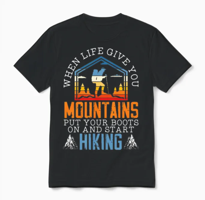 Hike Mountains Climbing Hiker Trek I Love Hiking Unisex T-Shirt in Black