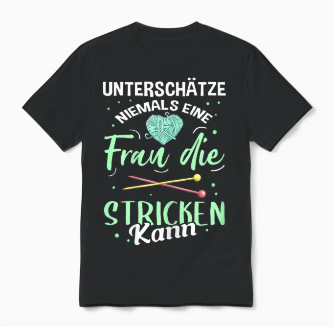 Damen Unterschätze Niemals Eine Frau Die Stricken Kann Strickerin Unisex T-Shirt in Black