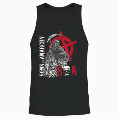 Sons of Anarchy Grim Reaper Pile of Skulls Biker Tv Show Unisex Tank Top - Black